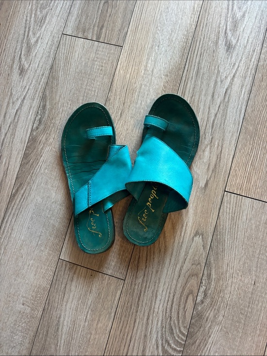 Free People Shoes - Free People Teal Leather Slide Sandal